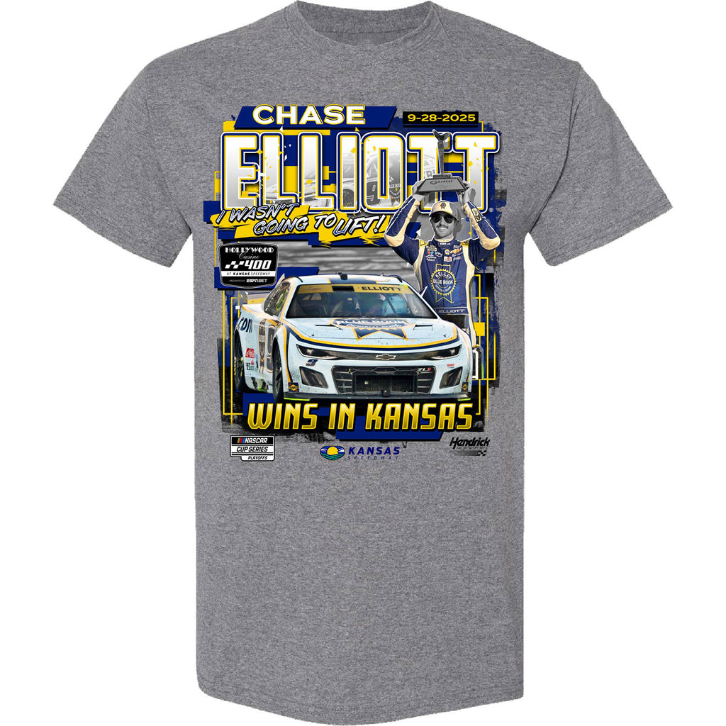 Chase Elliott 2025 Kansas Race Win T-Shirt #9 Kelley Blue Book NASCAR