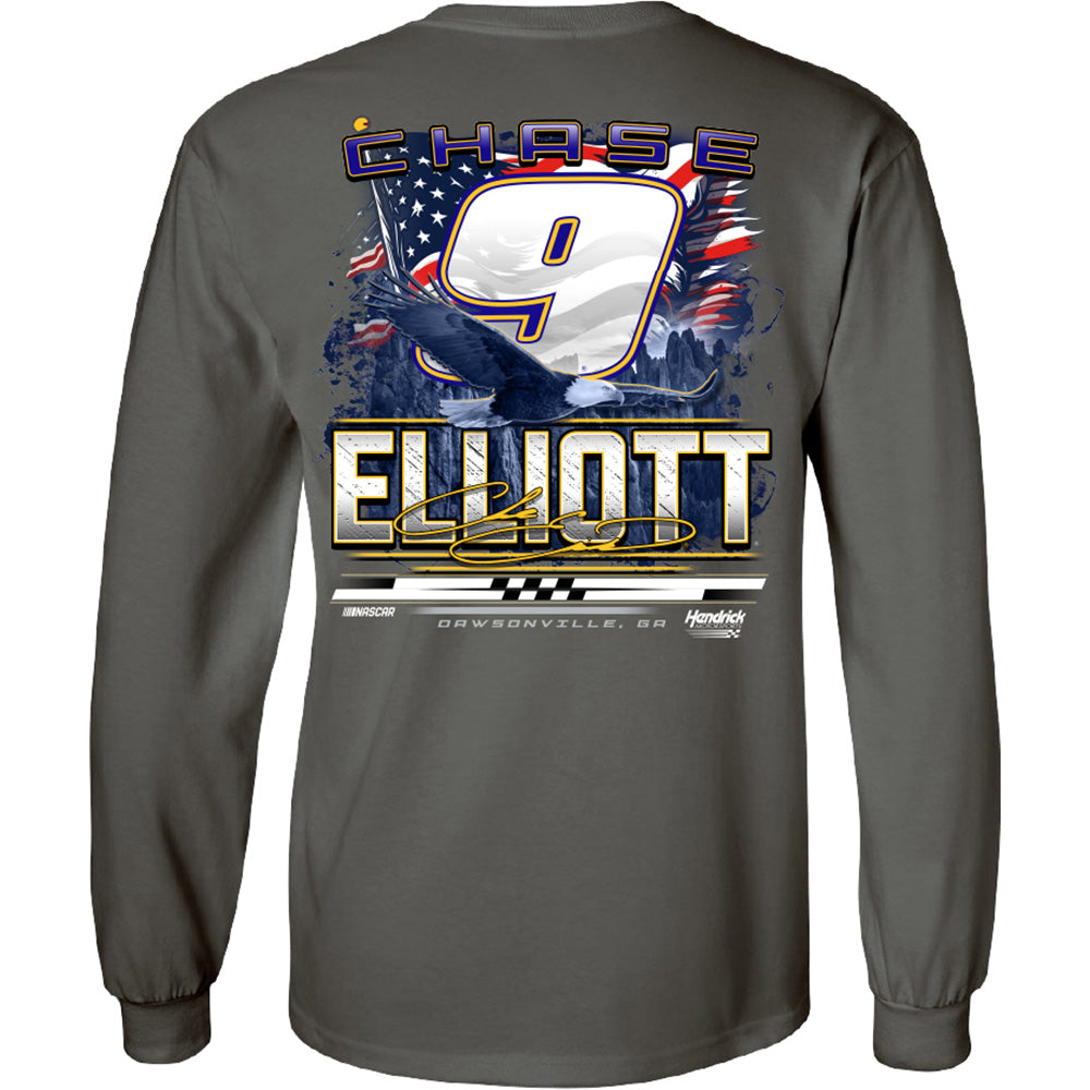 Chase Elliott 2025 Long Sleeve NAPA Patriotic Eagle 2-Spot T-Shirt Gray #9 NASCAR