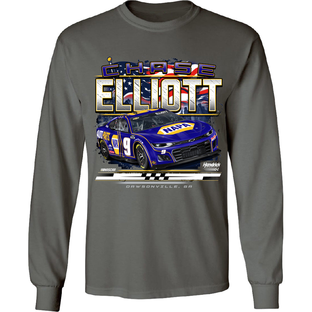 Chase Elliott 2025 Long Sleeve NAPA Patriotic Eagle 2-Spot T-Shirt Gray #9 NASCAR