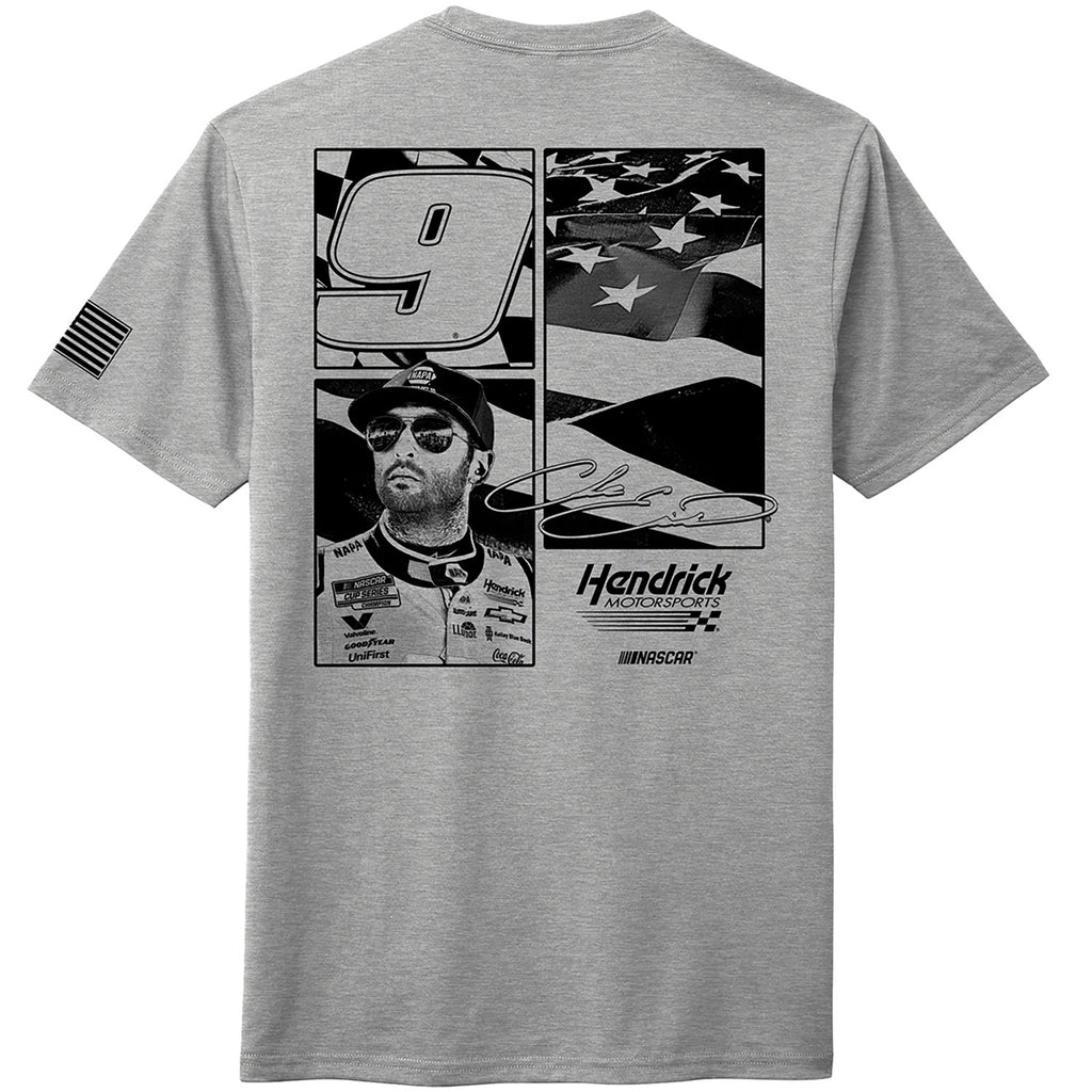Chase Elliott 2025 Monochrome Flag 2-Spot T-Shirt Gray #9 NASCAR