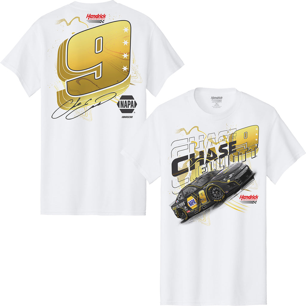 Chase Elliott 2025 NAPA Gold Filters 2-Spot T-Shirt White #9 NASCAR