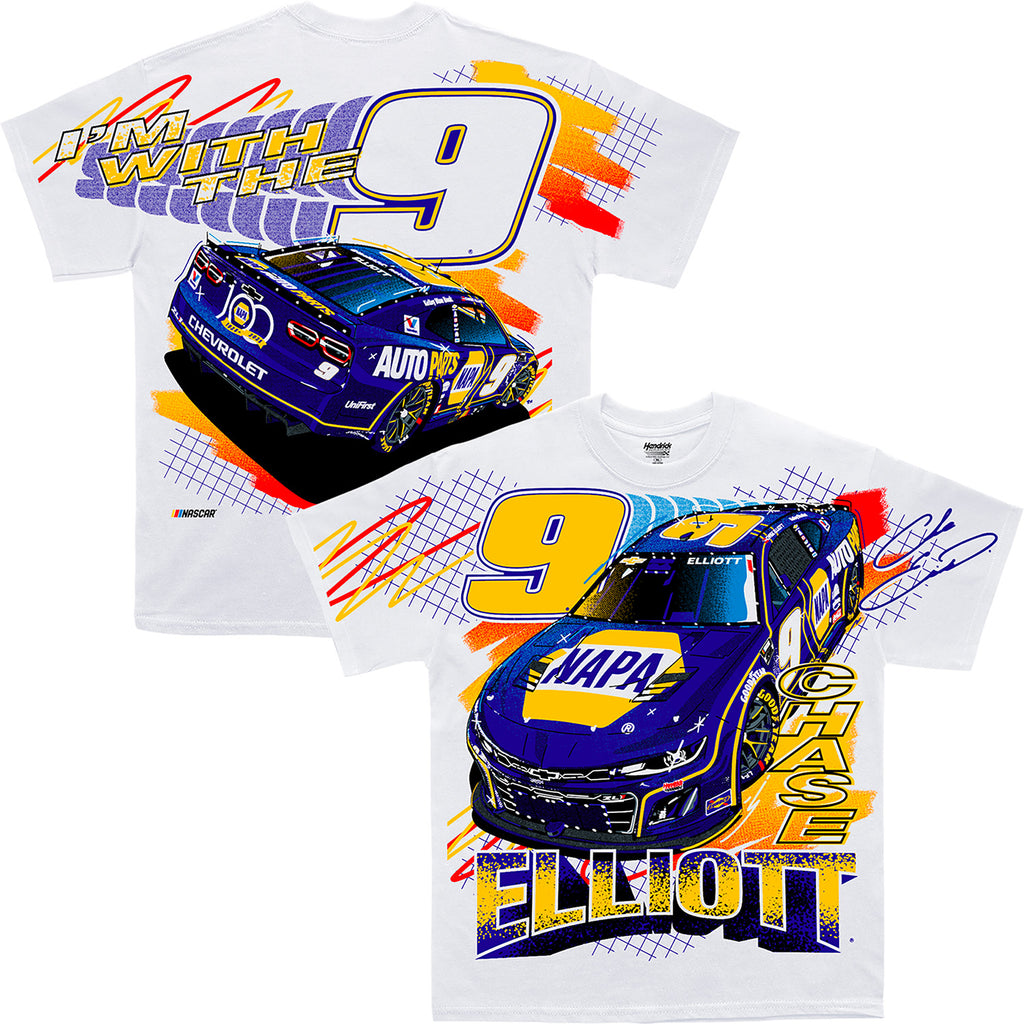 Chase Elliott 2025 NAPA Total Print White T-Shirt #9 NASCAR