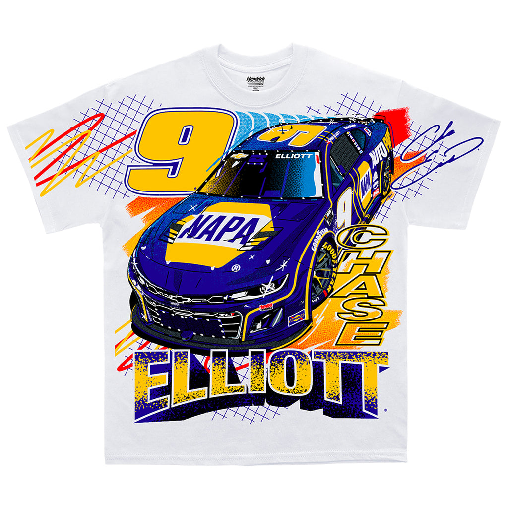 Chase Elliott 2025 NAPA Total Print White T-Shirt #9 NASCAR