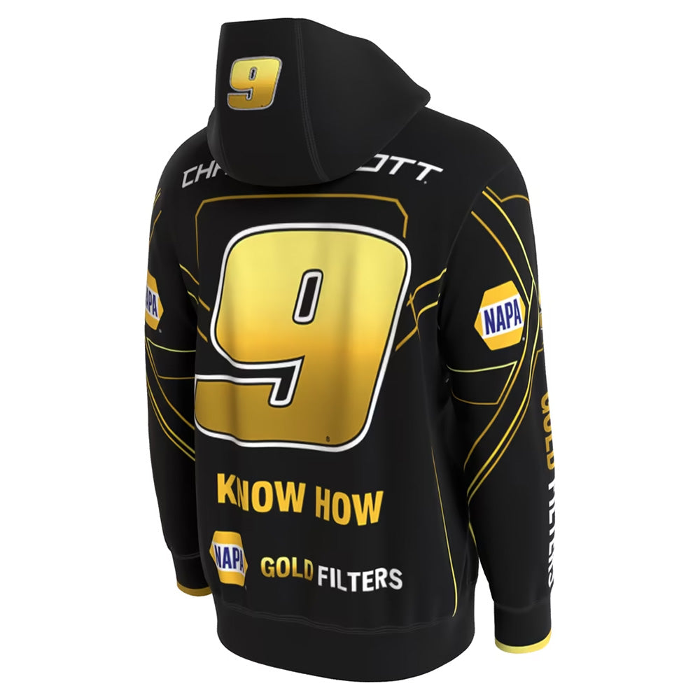 Chase Elliott 2026 NAPA Gold Filters Black Hoodie Outerwear ProSphere Sweatshirt #9 NASCAR