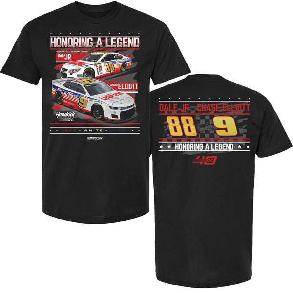 Chase Elliott / Dale Earnhardt Jr 2024 Darlington Honoring A Legend T-Shirt Black #9 Unifirst #88 National Guard NASCAR