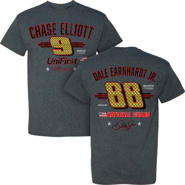 Chase Elliott / Dale Earnhardt Jr 2024 Darlington Lifestyle T-Shirt Gray #9 Unifirst #88 National Guard NASCAR