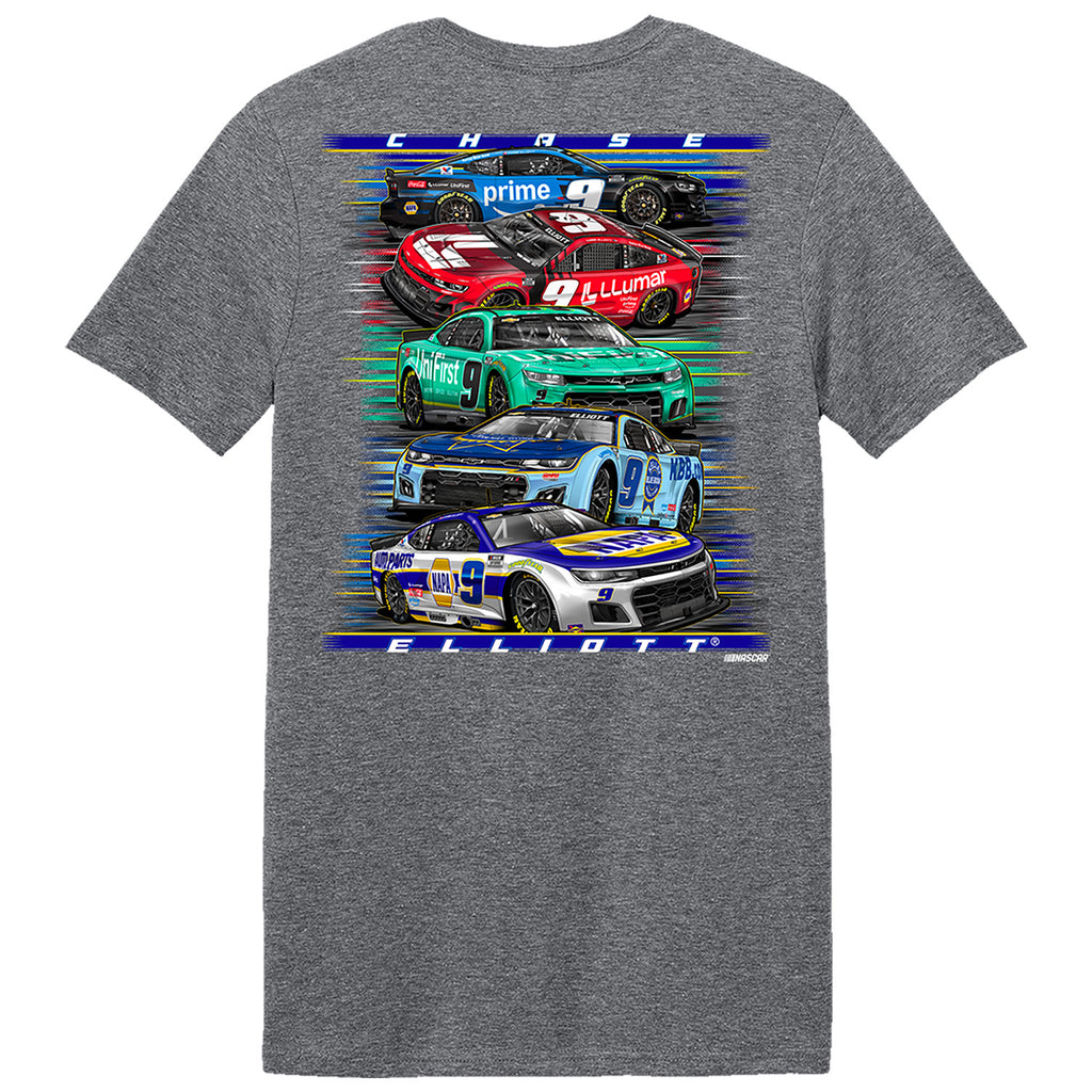 Chase Elliott 2026 Multi 5-Cars Sponsor 2-Spot Classic Ink T-Shirt Gray #9 NASCAR