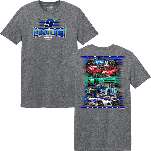 Chase Elliott 2026 Multi 5-Cars Sponsor 2-Spot Classic Ink T-Shirt Gray #9 NASCAR