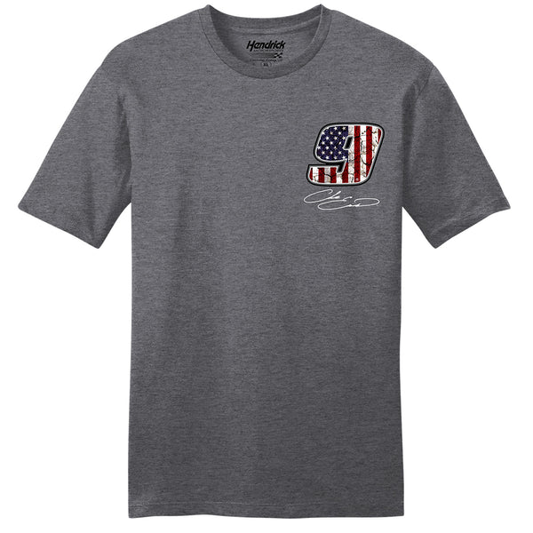 Chase Elliott 2024 Patriotic Flag #9 Charcoal T-Shirt Gray NASCAR