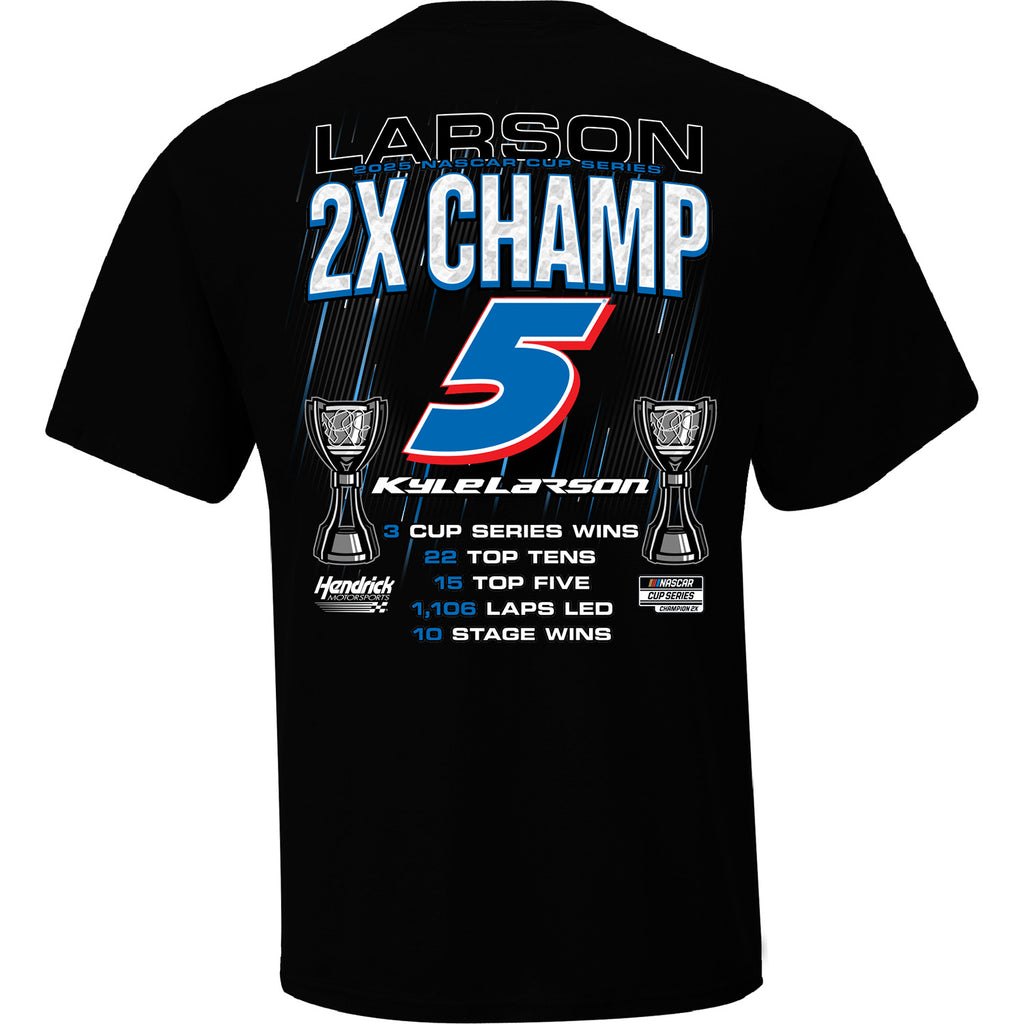 Kyle Larson 2025 NASCAR Cup Series Champion Stats T-Shirt Black