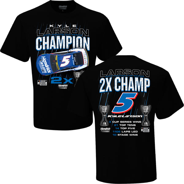 Kyle Larson 2025 NASCAR Cup Series Champion Stats T-Shirt Black