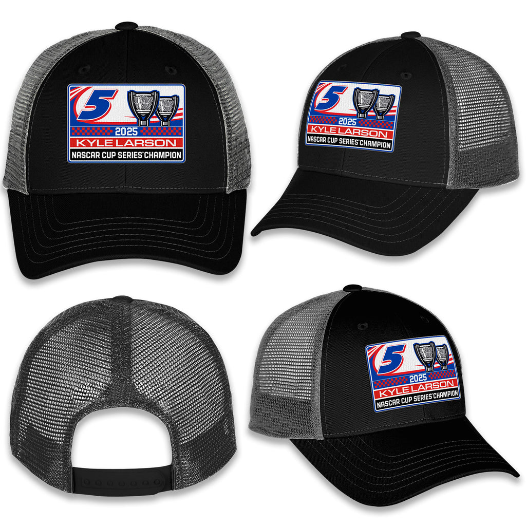 Kyle Larson 2025 NASCAR Cup Series Champion Mesh Patch Snapback Hat Black/Gray