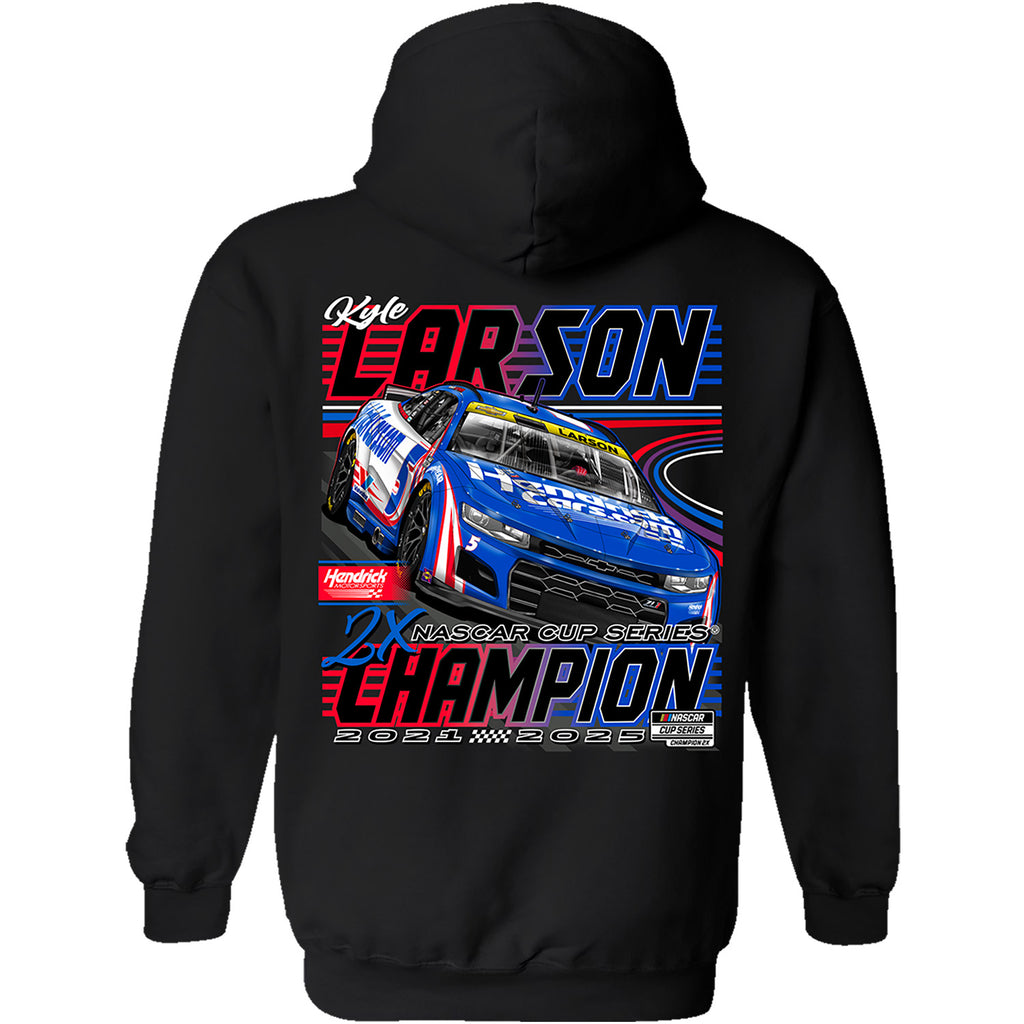 Kyle Larson 2025 NASCAR Cup Series Champion Xtreme 2-Spot Hoodie Outerwear Sweatshirt Black