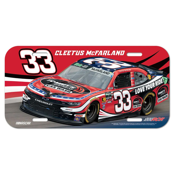 Cleetus McFarland 2026 Tommy's Express Car Wash #33 Plastic Car License Plate 