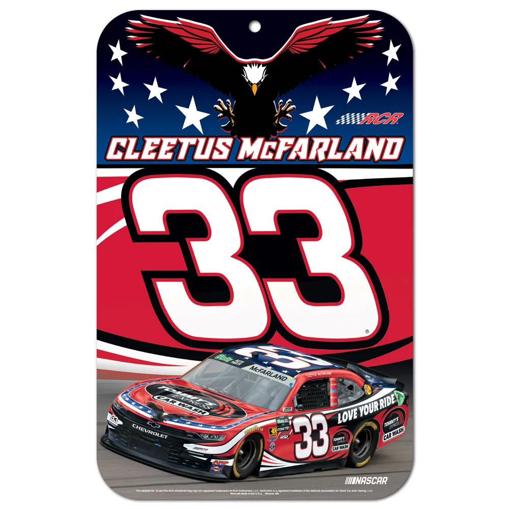 Cleetus McFarland 2026 Tommy's Express Car Wash #33 11x17 Plastic Sign