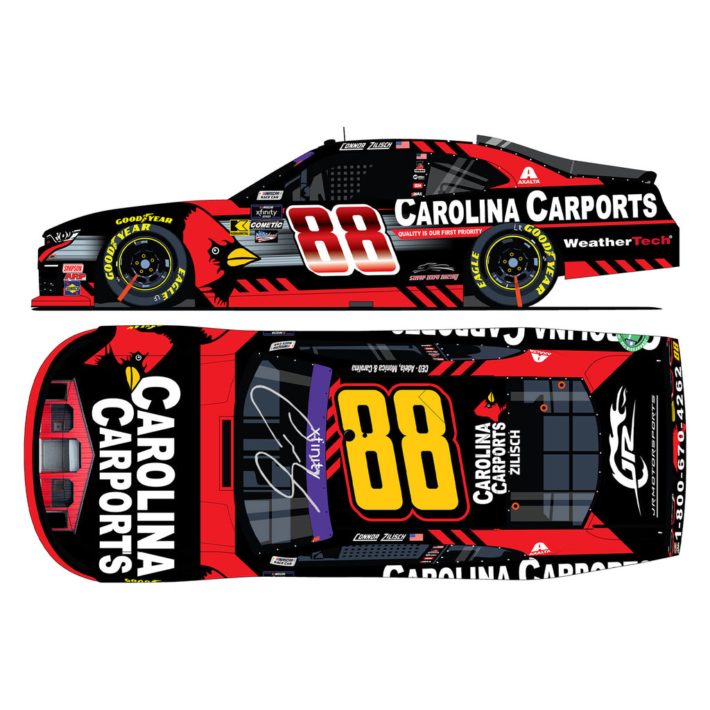 Connor Zilisch Autographed Carolina Carports 1:24 Standard 2024 Diecast Car #88 NASCAR