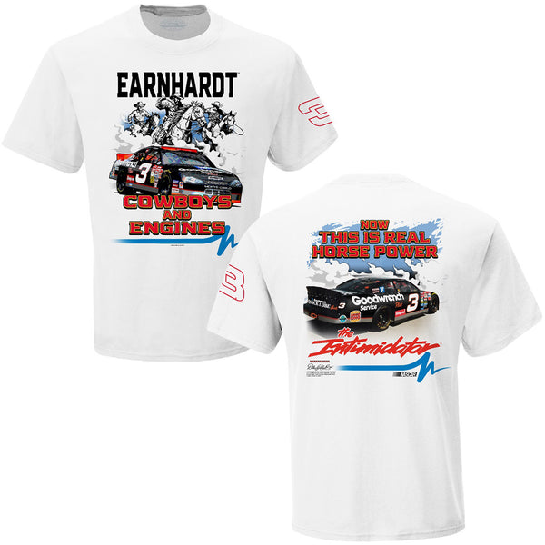 Dale Earnhardt 2025 Goodwrench #3 Cowboys & Engines 3-Spot T-Shirt White NASCAR