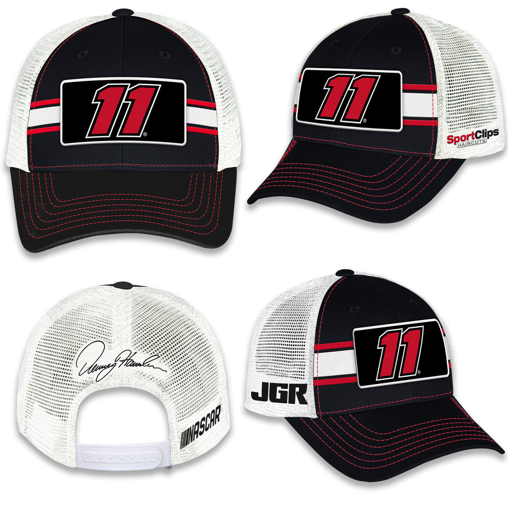 Denny Hamlin 2025 Striped #11 Mesh Hat Black/White NASCAR