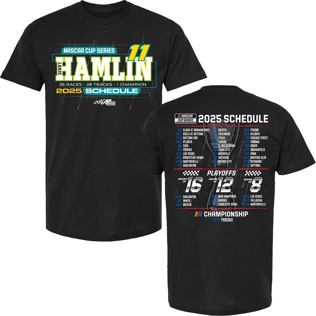 Denny Hamlin 2025 NASCAR Cup Series Schedule T-Shirt Black #11