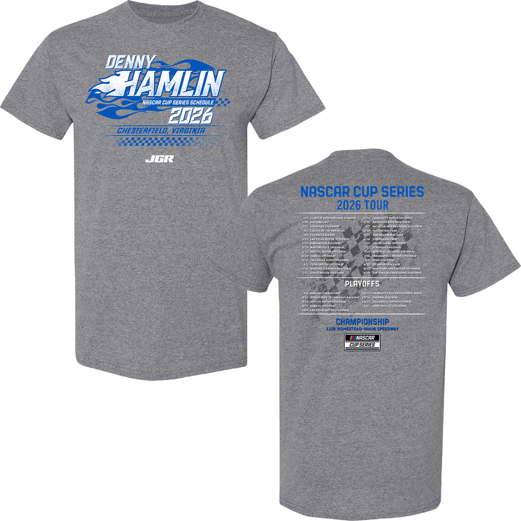 Denny Hamlin 2026 NASCAR Cup Series Schedule T-Shirt Gray #11