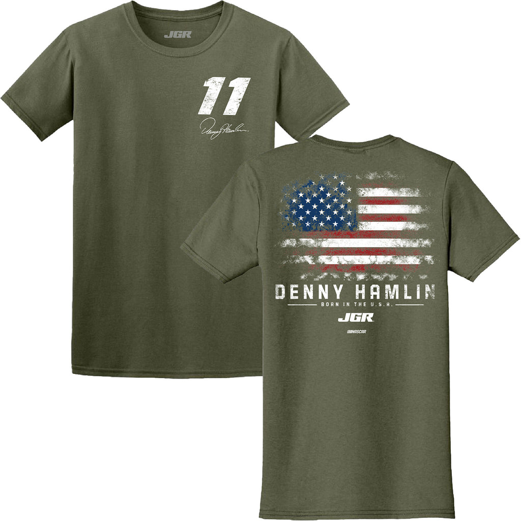 Denny Hamlin 2026 Military Green #11 Born in the USA T-Shirt NASCAR