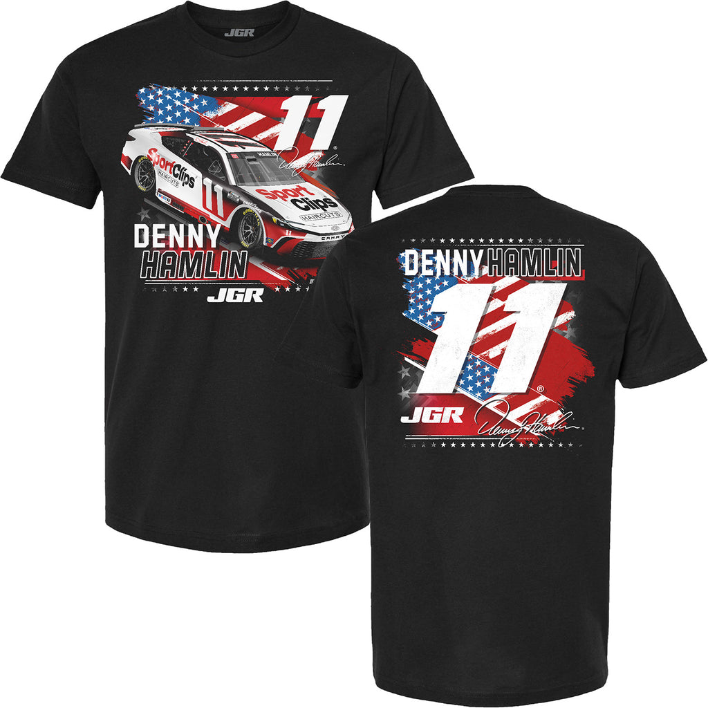 Denny Hamlin 2025 SportClips Patriotic Car T-Shirt Black #11 NASCAR