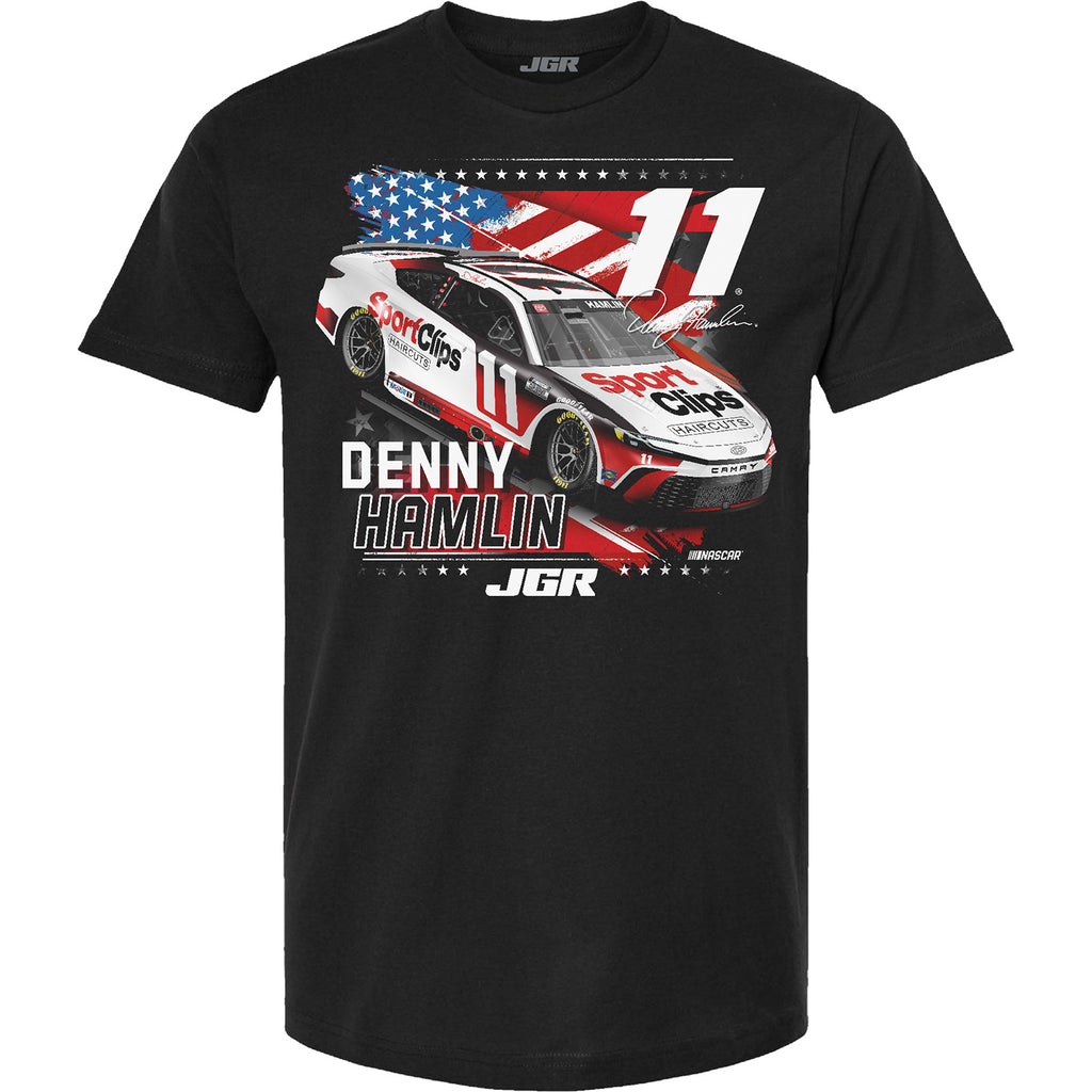 Denny Hamlin 2025 SportClips Patriotic Car T-Shirt Black #11 NASCAR