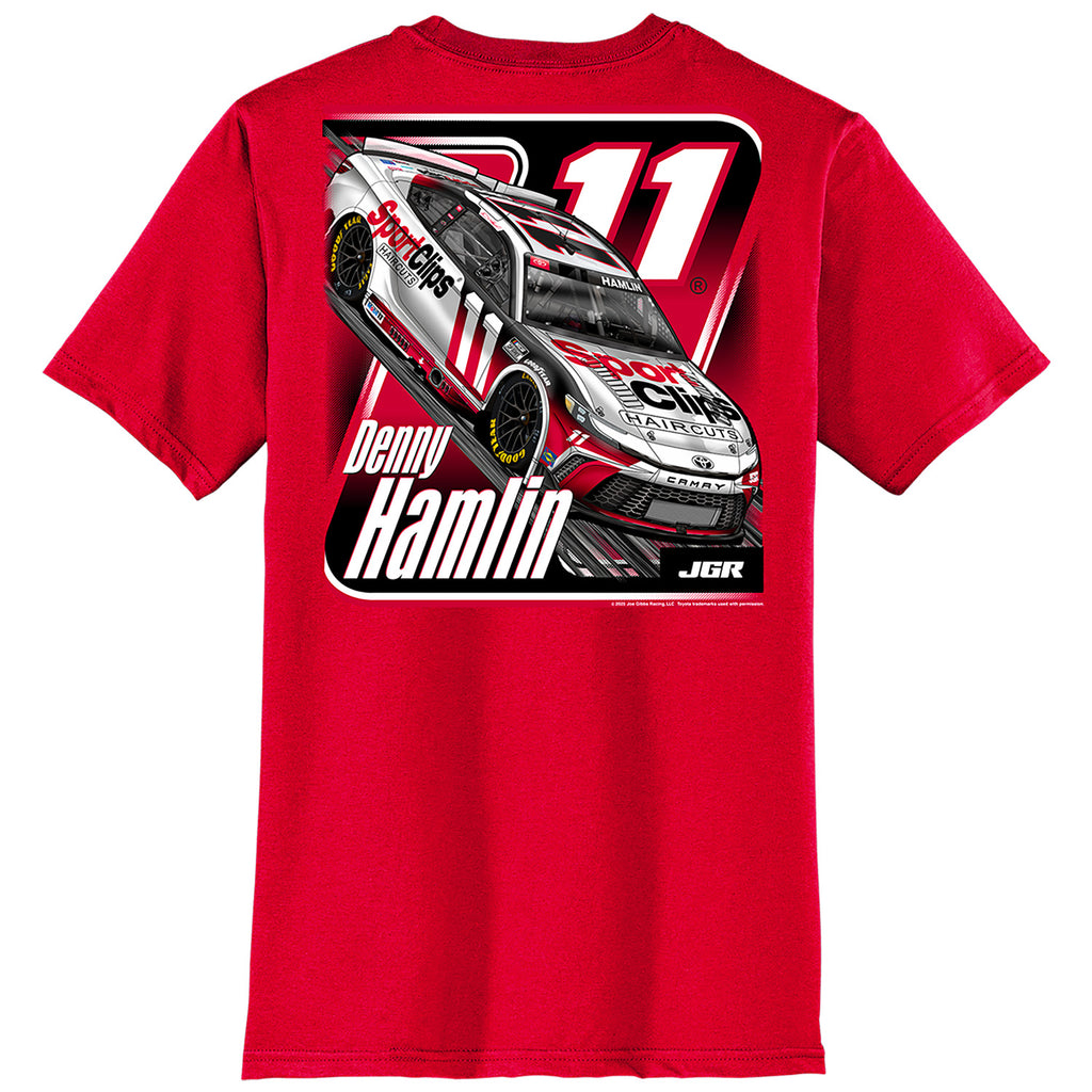 Denny Hamlin 2025 Sport Clips Red 2-Spot T-Shirt #11 NASCAR