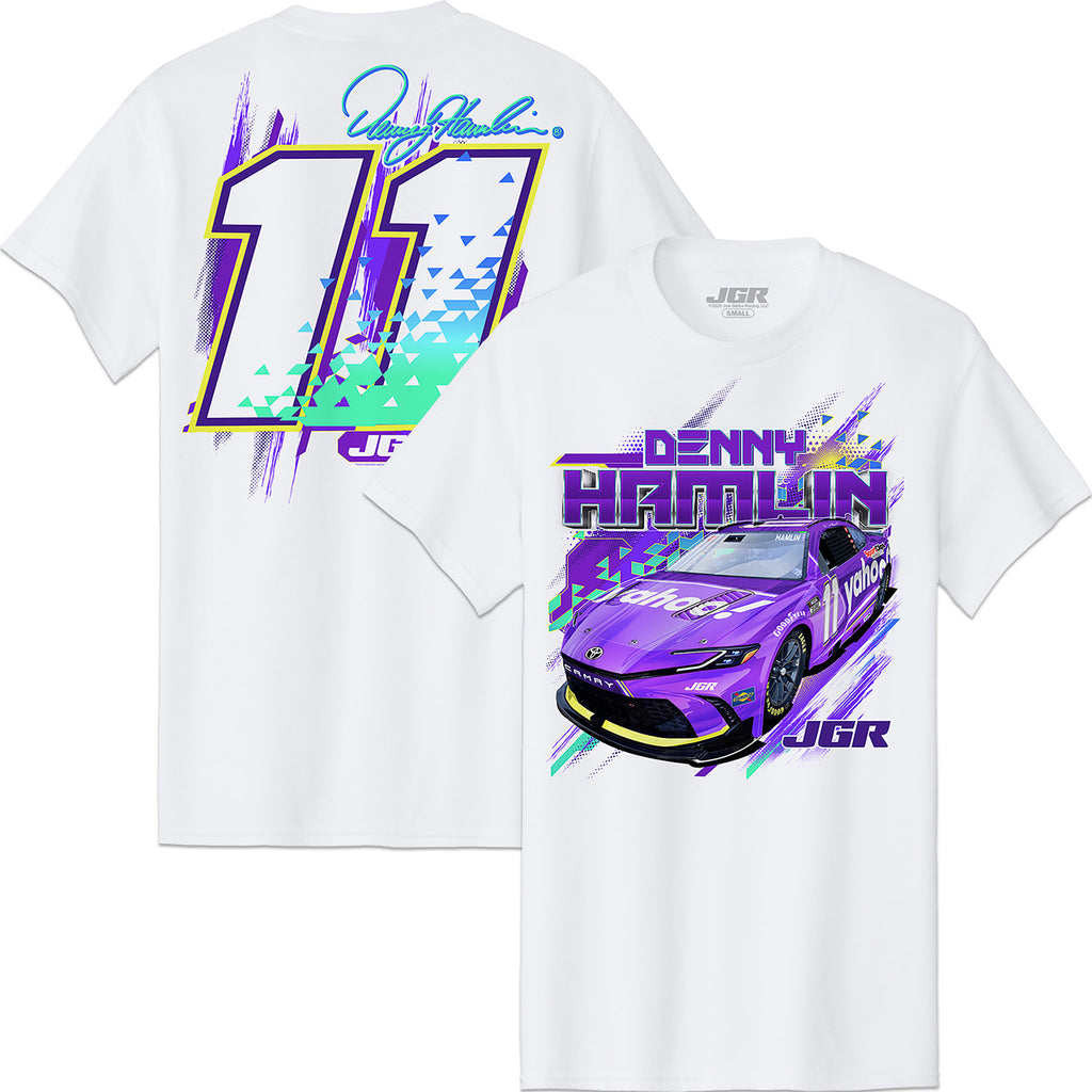 Denny Hamlin 2025 Yahoo 2-Spot T-Shirt White #11 NASCAR