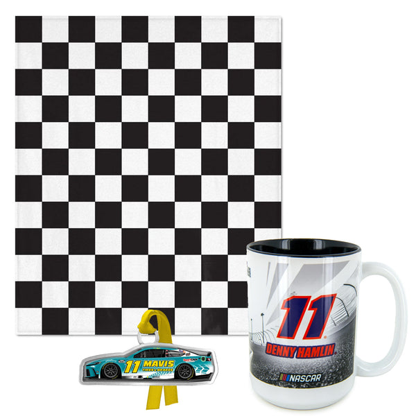 Denny Hamlin 2024 NASCAR Checkered Flag Blanket, Coffee Mug, Christmas Ornament BUNDLE PRICED