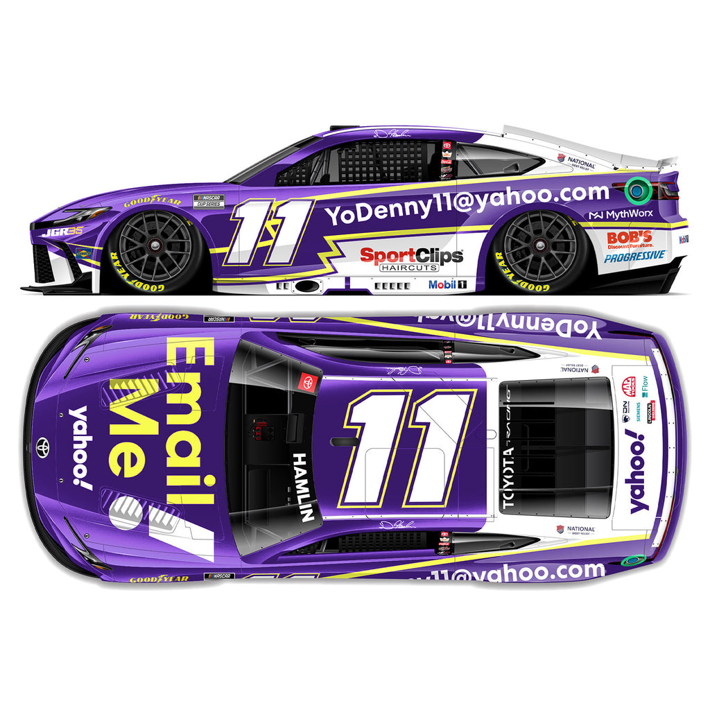 Denny Hamlin Color Chrome Yahoo! Email Me 1:24 2026 Diecast Car #11 NASCAR