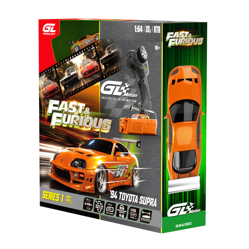 Greenlight 1:64 The Fast & The Furious "Brian's 1994 Supra" Remote Controlled Diecast In Motion Combo Set