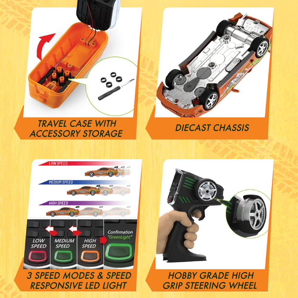 Greenlight 1:64 The Fast & The Furious "Brian's 1994 Supra" Remote Controlled Diecast In Motion Combo Set