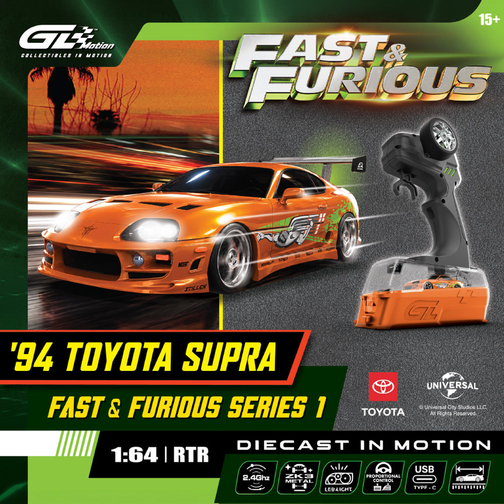 Greenlight 1:64 The Fast & The Furious "Brian's 1994 Supra" Remote Controlled Diecast In Motion Combo Set