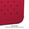 Red bag with tip-proof base feature and Bogg logo