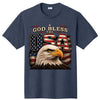 God Bless the USA Patriotic Eagle American Flag T-Shirt Heather Blue