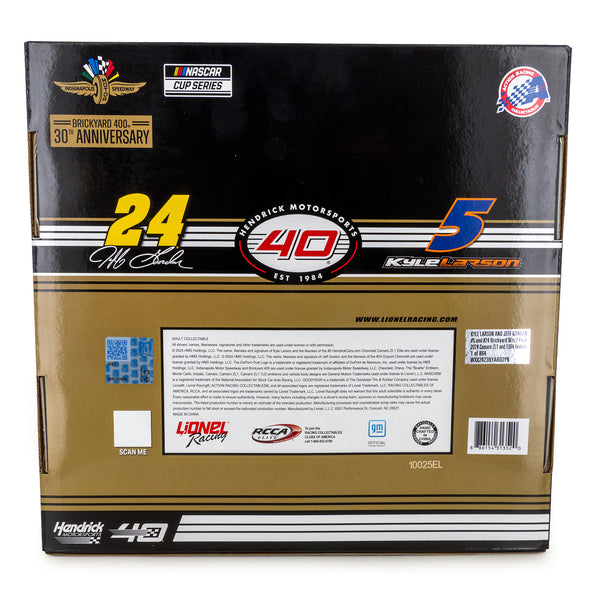 Jeff Gordon / Kyle Larson Hendrick Motorsports 30-Year Brickyard Bookend Race Win 1:24 Standard 2024 2-Car Diecast Set In Special Collectible Packaging