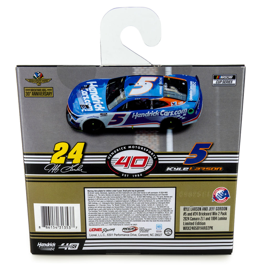Jeff Gordon / Kyle Larson Hendrick Motorsports 30-Year Brickyard Bookend Race Win 1:64 Standard 2024 2-Car Diecast Set In Special Collectible Packaging