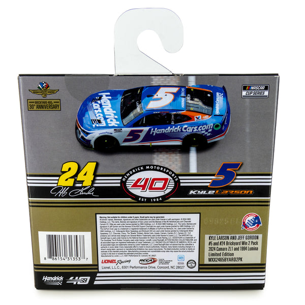 Jeff Gordon / Kyle Larson Hendrick Motorsports 30-Year Brickyard Bookend Race Win 1:64 Standard 2024 2-Car Diecast Set In Special Collectible Packaging