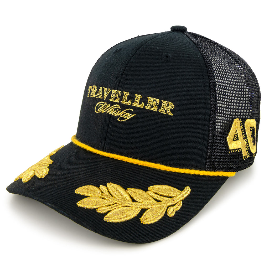 Justin Allgaier 2025 Traveller Whiskey #40 JR Motorsports Gold Leaf Snapback Mesh Hat Black NASCAR JRM