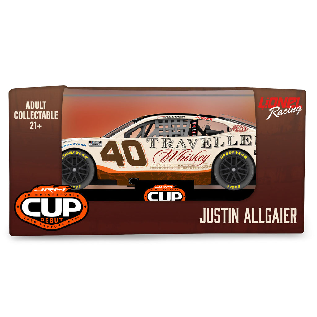 Justin Allgaier Traveller Whiskey #40 JRM Cup Debut 1:64 Standard Chassis 2025 Diecast Car w/ Acrylic Case