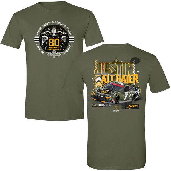 Justin Allgaier 2024 D-Day 80th Anniversary RCPT Salutes T-Shirt Green #7 NASCAR
