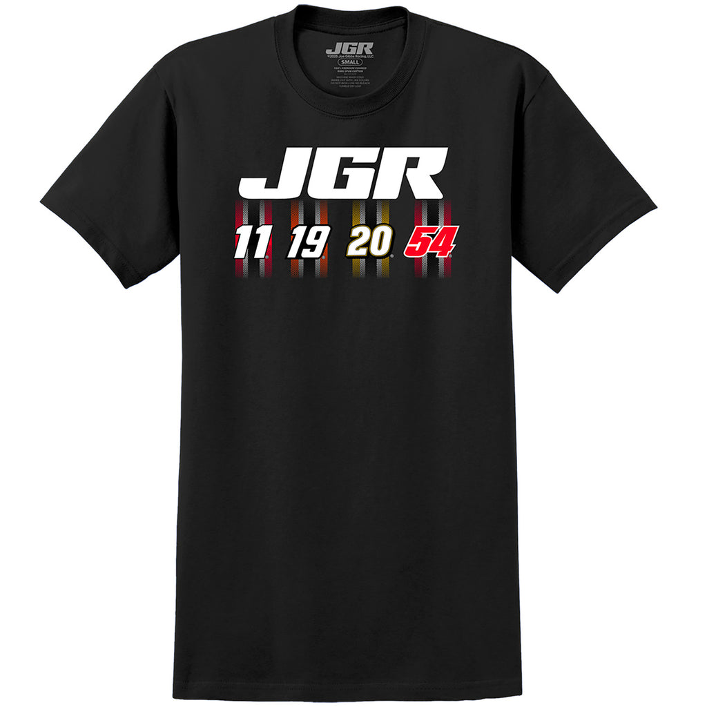 Joe Gibbs Racing 2025 Cup Series Team 4-Car T-Shirt Black Chase Briscoe Christopher Bell Denny Hamlin Ty Gibbs NASCAR