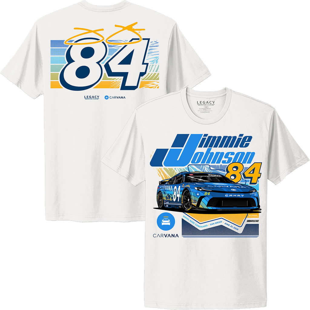 Jimmie Johnson 2026 Carvana San Diego Paint Scheme 2-Spot Classic Ink T-Shirt White #84 NASCAR