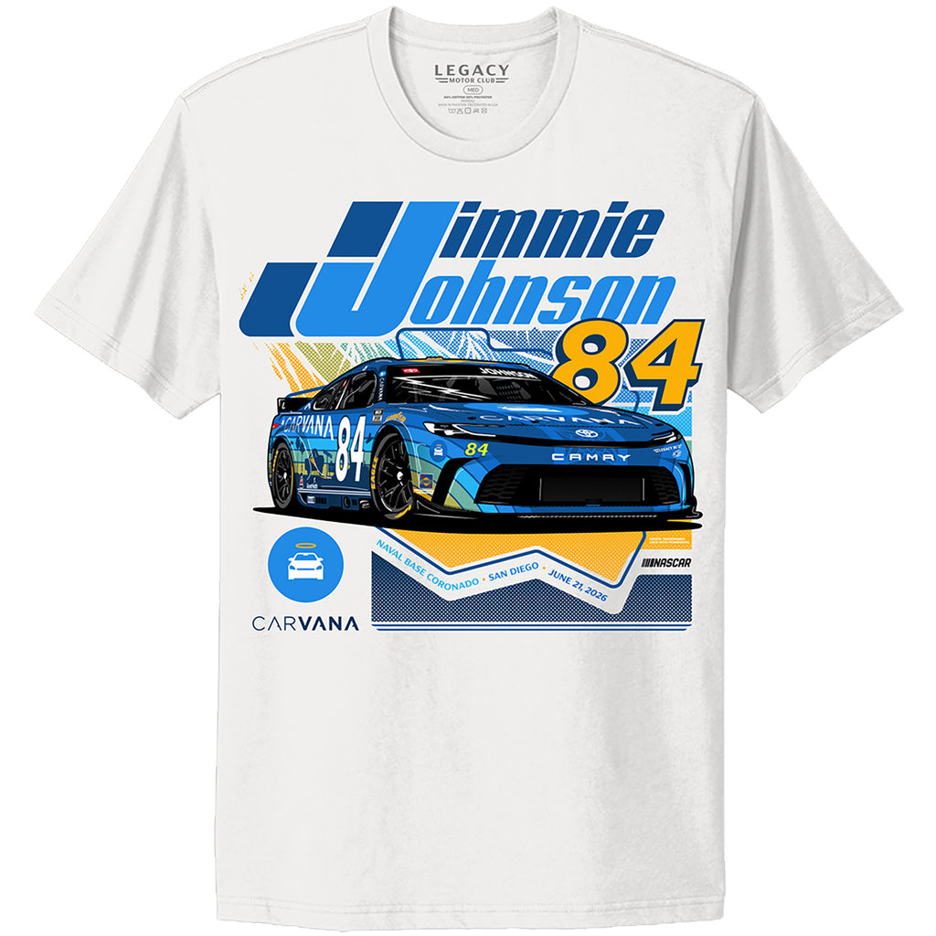 Jimmie Johnson 2026 Carvana San Diego Paint Scheme 2-Spot Classic Ink T-Shirt White #84 NASCAR