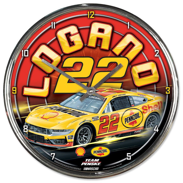 Joey Logano 2024 Shell Pennzoil #22 Chrome Wall Clock NASCAR