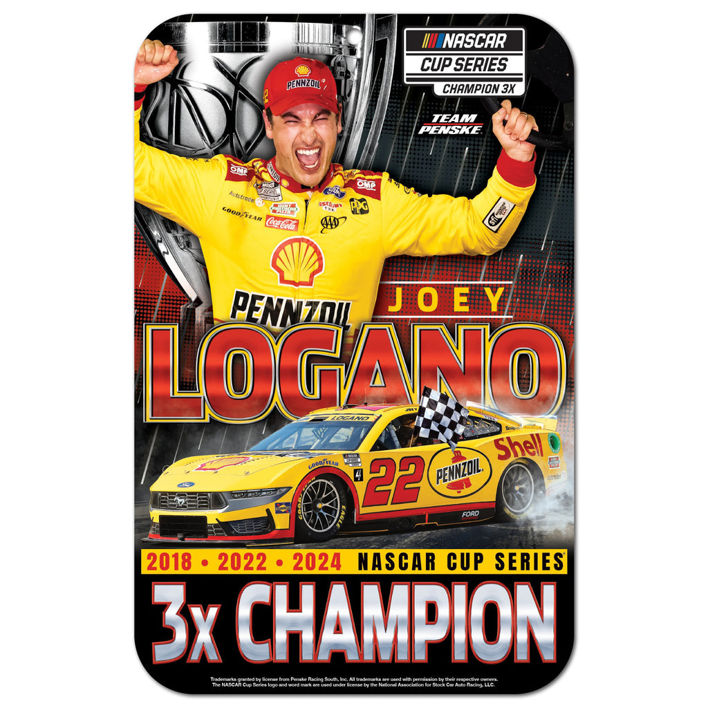 Joey Logano 2024 NASCAR Cup Series Champion 11x17 Plastic Sign #22