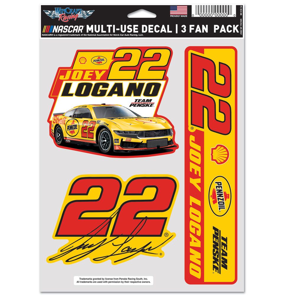 Joey Logano 2024 Multi-Use Shell Pennzoil #22 Decal 3-Pack - Sale