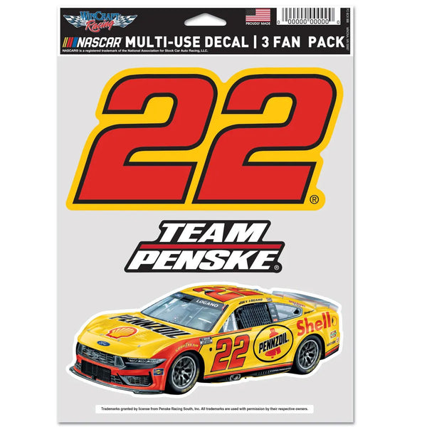 Joey Logano 2026 Multi-Use Shell Pennzoil #22 Decal 3-Pack NASCAR