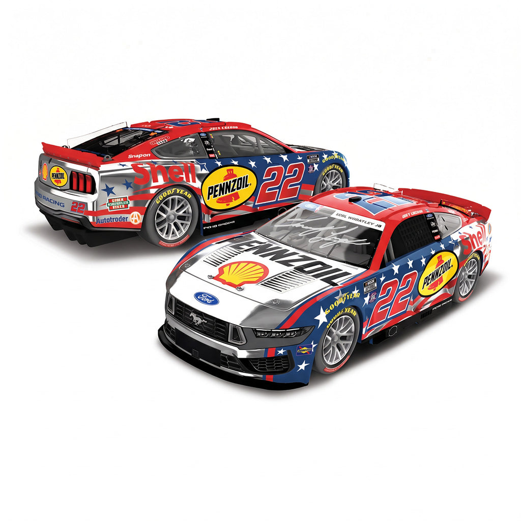 Joey Logano Autographed Color Chrome Shell-Pennzoil Stars and Stripes Patriotic 1:24 2026 Diecast Car #22 NASCAR